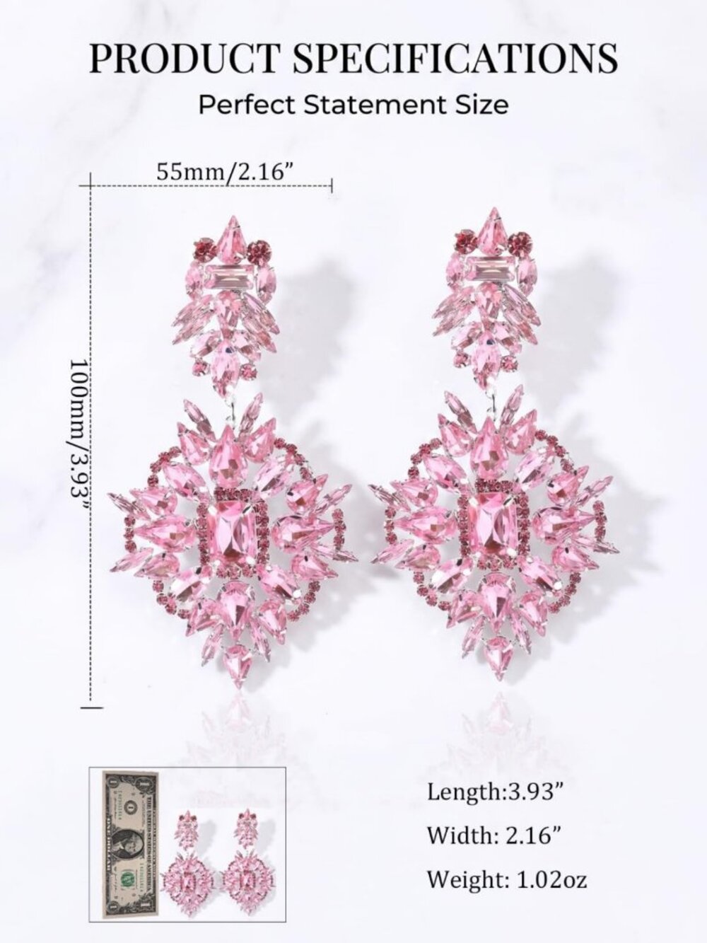 Trendy Silver Chandelier Earrings, Oversized Crystal Rhinestone Statement - Picture 3 of 9